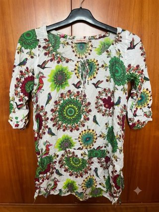 Blusa Túnica Desigual Estampado Pájaros Talla M