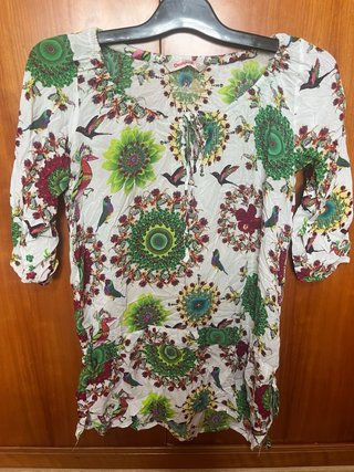 Blusa Túnica Desigual Estampado Pájaros Talla M