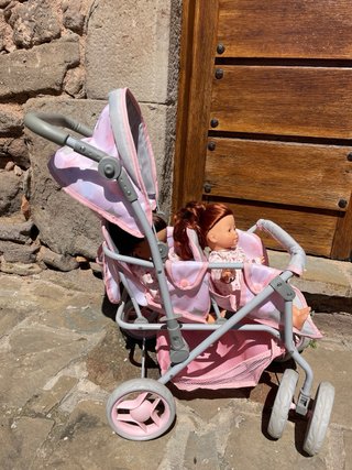 Cochecito doble para muñecas rosa