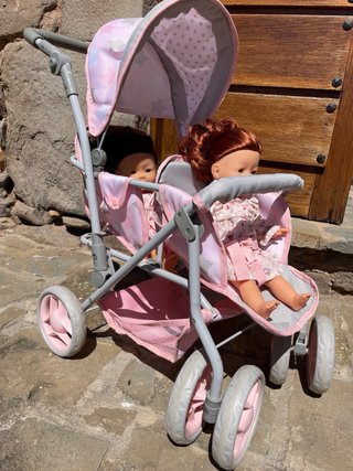 Cochecito doble para muñecas rosa