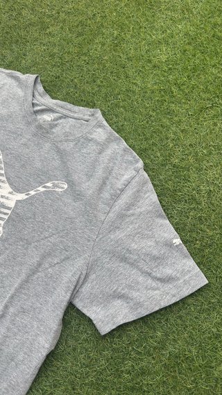 Camiseta Puma Logo Rayas Gris Talla XL