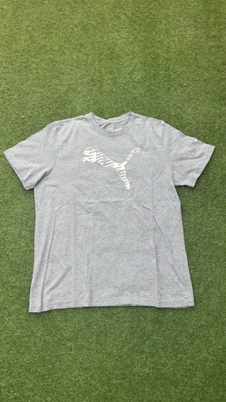 Camiseta Puma Logo Rayas Gris Talla XL