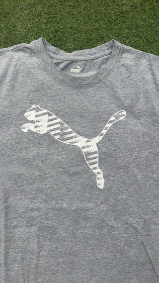 Camiseta Puma Logo Rayas Gris Talla XL