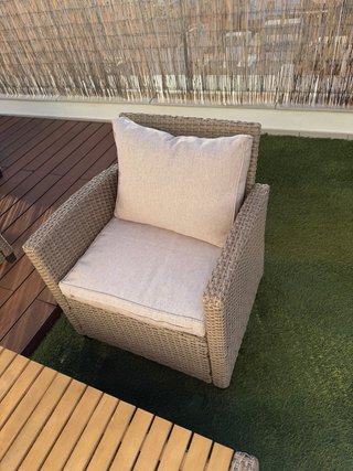 Conjunto de exterior mimbre y madera