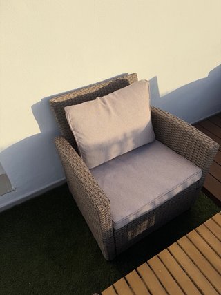 Conjunto de exterior mimbre y madera