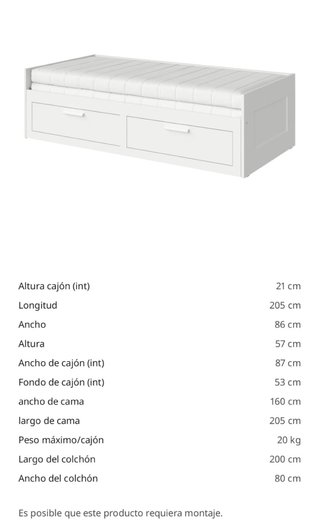 BRIMNES Estructura Diván Blanco 80x200