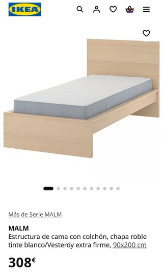 Cama 90x200cm Roble, colchón y somier incluido