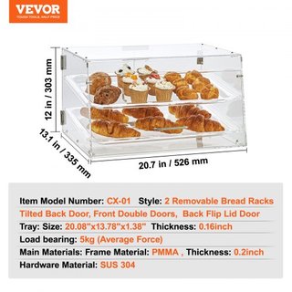 Exhibidor de Pasteles, Exhibidor de Pastelería Comercial de 2 Niveles para Encimera, Caja de Acrílico con Acceso por Puerta Trasera y Estantes Extraíbles, Mantiene Frescos Donas, Bagels, Pasteles ...