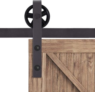 Kit de Puerta Corredera de 183CM/6FT 100Kg Máx en Acero al Carbono, Kit para Puertas Correderas con Riel, 2 Ganchos, 2 Topes de Puerta, 2 Topes de Suelo, 2 Juegos de Tornillos y Pernos
