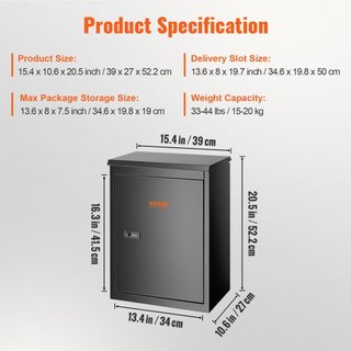 Cajas de Entrega de Paquetes para Exterior 39.1 x 26.9 x 52.1 cm, Buzón de Pared de Acero Galvanizado con Cerradura Codificada, Baffle Antirrobo, Buzón Grande Impermeable IPX3 Bloqueable para Porc...