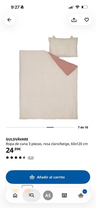 Juego sábanas cuna IKEA Guldvävare Rosa