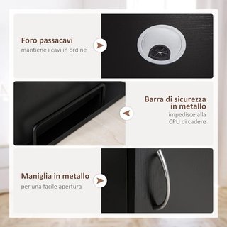 Scrivano ergonomico per PC, scrivania da ufficio con ripiani, armadio, cassetto e tastiera removibile, nero, 120x60x74 cm