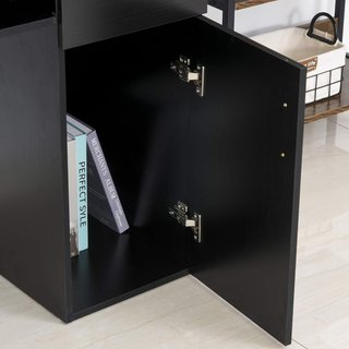 Scrivano ergonomico per PC, scrivania da ufficio con ripiani, armadio, cassetto e tastiera removibile, nero, 120x60x74 cm