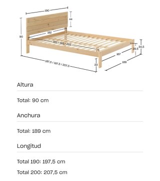 Cama Madera Pino 180x190. Lacado blanco. Poco uso.