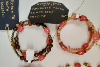 Set 6 bracciali pietre rosa e marroni