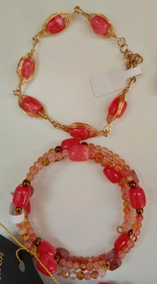 Set 6 bracciali pietre rosa e marroni