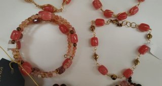Set 6 bracciali pietre rosa e marroni