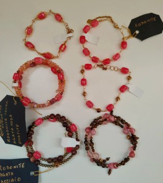 Set 6 bracciali pietre rosa e marroni