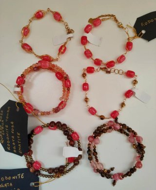Set 6 bracciali pietre rosa e marroni