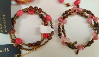 Set 6 bracciali pietre rosa e marroni