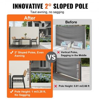 Toldo Lateral Retráctil, Pantalla de Privacidad Exterior de 71''x 138'', Pantalla de Patio Retráctil Impermeable de Poliéster de 180g, Pantalla de Divisor de Habitaciones UV 30+ para Patio, Jardín...