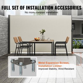 Toldo Lateral Retráctil, Pantalla de Privacidad Exterior de 71''x 138'', Pantalla de Patio Retráctil Impermeable de Poliéster de 180g, Pantalla de Divisor de Habitaciones UV 30+ para Patio, Jardín...