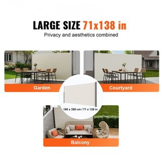 Toldo Lateral Retráctil, Pantalla de Privacidad Exterior de 71''x 138'', Pantalla de Patio Retráctil Impermeable de Poliéster de 180g, Pantalla de Divisor de Habitaciones UV 30+ para Patio, Jardín...