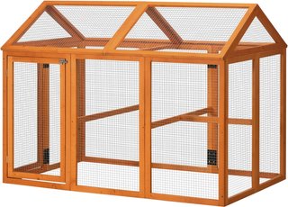 Recinto para Gallinas al Aire Libre de Madera, Jaula para Gallinas con Puertas Múltiples y Red de Metal, 140X88.5X106 Cm, Naranja
