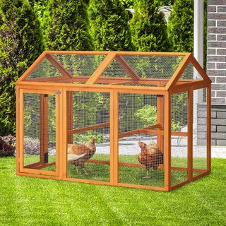 Recinto para Gallinas al Aire Libre de Madera, Jaula para Gallinas con Puertas Múltiples y Red de Metal, 140X88.5X106 Cm, Naranja