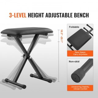 Conjunto de Soporte y Banco para Teclado de Piano, Estilo Z, Soporte de Piano Digital Pesado y Asiento, Capacidad de 250 lbs con Banco de Piano Ajustable en Ancho y Altura con Ruedas, Compatible c...