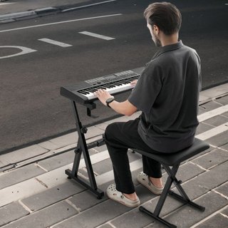 Conjunto de Soporte y Banco para Teclado de Piano, Estilo Z, Soporte de Piano Digital Pesado y Asiento, Capacidad de 250 lbs con Banco de Piano Ajustable en Ancho y Altura con Ruedas, Compatible c...