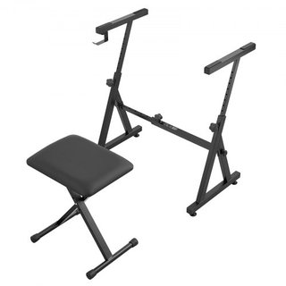 Conjunto de Soporte y Banco para Teclado de Piano, Estilo Z, Soporte de Piano Digital Pesado y Asiento, Capacidad de 250 lbs con Banco de Piano Ajustable en Ancho y Altura con Ruedas, Compatible c...