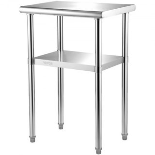 Mesa de Preparación de Acero Inoxidable, 61 x 46 x 91 cm, Capacidad de Carga de 272 kg Mesa de Trabajo de Metal de Alta Resistencia con Estante Inferior y Pies Ajustables, Estación de Trabajo Come...