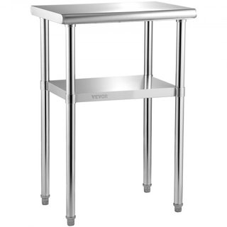 Mesa de Preparación de Acero Inoxidable, 61 x 46 x 91 cm, Capacidad de Carga de 272 kg Mesa de Trabajo de Metal de Alta Resistencia con Estante Inferior y Pies Ajustables, Estación de Trabajo Come...
