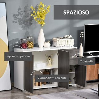 Mueble Armario Multiusos para Sala de Estar, Cocina, Oficina, 2 Cajones y 2 Armarios con Apertura a Presión, Gris