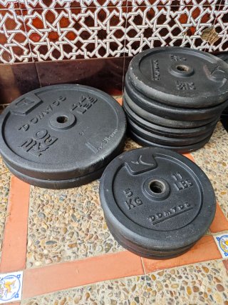 Pesas discos kettlebells barras y de banco press