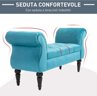 Panca Letto in Stile Vintage, Struttura in Legno e Seduta Imbottita Chesterfield, Blu 117 X 40 X 58Cm