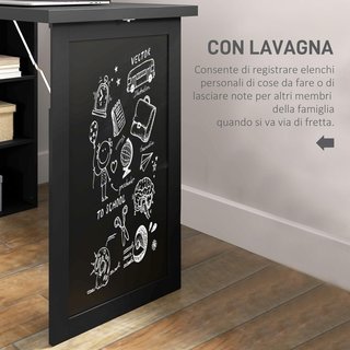 Scrivania con Libreria e Lavagna, Scrivania Pieghevole con Piano in Legno di Pino, Scrivania con Scaffali Regolabili, per Camera, Studio, Ufficio, 98X51X153 Cm, Nero