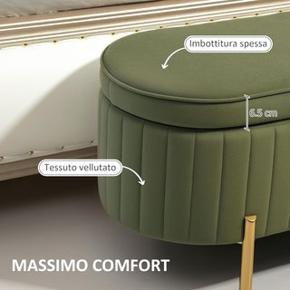 Banco Contenedor de Entrada Ovalado 72L Diseño Canaleado con Tapa Elevable, Asiento Acolchado, Banco de Cama Puff Cofre en Terciopelo y Estructura de Madera de Pino, 108X44X43.5Cm, Verde