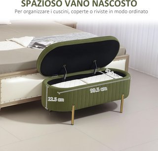 Banco Contenedor de Entrada Ovalado 72L Diseño Canaleado con Tapa Elevable, Asiento Acolchado, Banco de Cama Puff Cofre en Terciopelo y Estructura de Madera de Pino, 108X44X43.5Cm, Verde