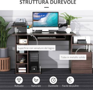 Scrivania Moderna per Computer con Cassetti, Ripiani e Tastiera Rimovibile, Scrivania da Ufficio per Casa in Legno Marrone 152X60X88Cm