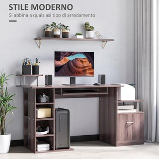 Scrivania Moderna per Computer con Cassetti, Ripiani e Tastiera Rimovibile, Scrivania da Ufficio per Casa in Legno Marrone 152X60X88Cm