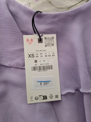 Top Zara volantes gasa abalorios lila XS