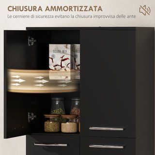 Credenza da Cucina, Mobile Dispensa con 2 Armadi, Mobile Cucina con Ripiani Regolabili in MDF, per Soggiorno, Sala, Salone, 59X31X155 Cm, Nero