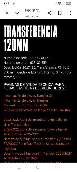 Tija Telescópica Fox Transfer Factory