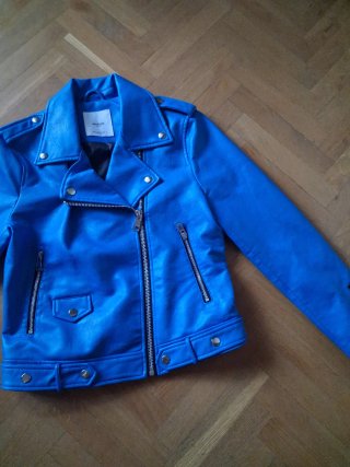 Chaqueta Biker Mango Azul Eléctrico