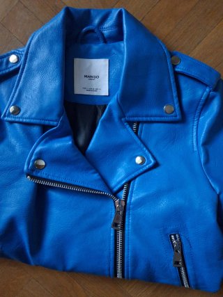 Chaqueta Biker Mango Azul Eléctrico