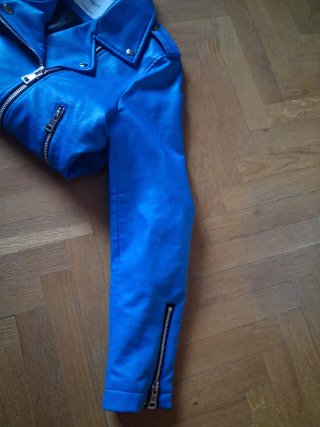 Chaqueta Biker Mango Azul Eléctrico