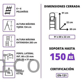 Escalera Telescópica Aluminio 3+3 Pestaña