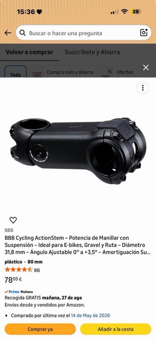 Potencia Gravel suspension BBB Cycling 80mm